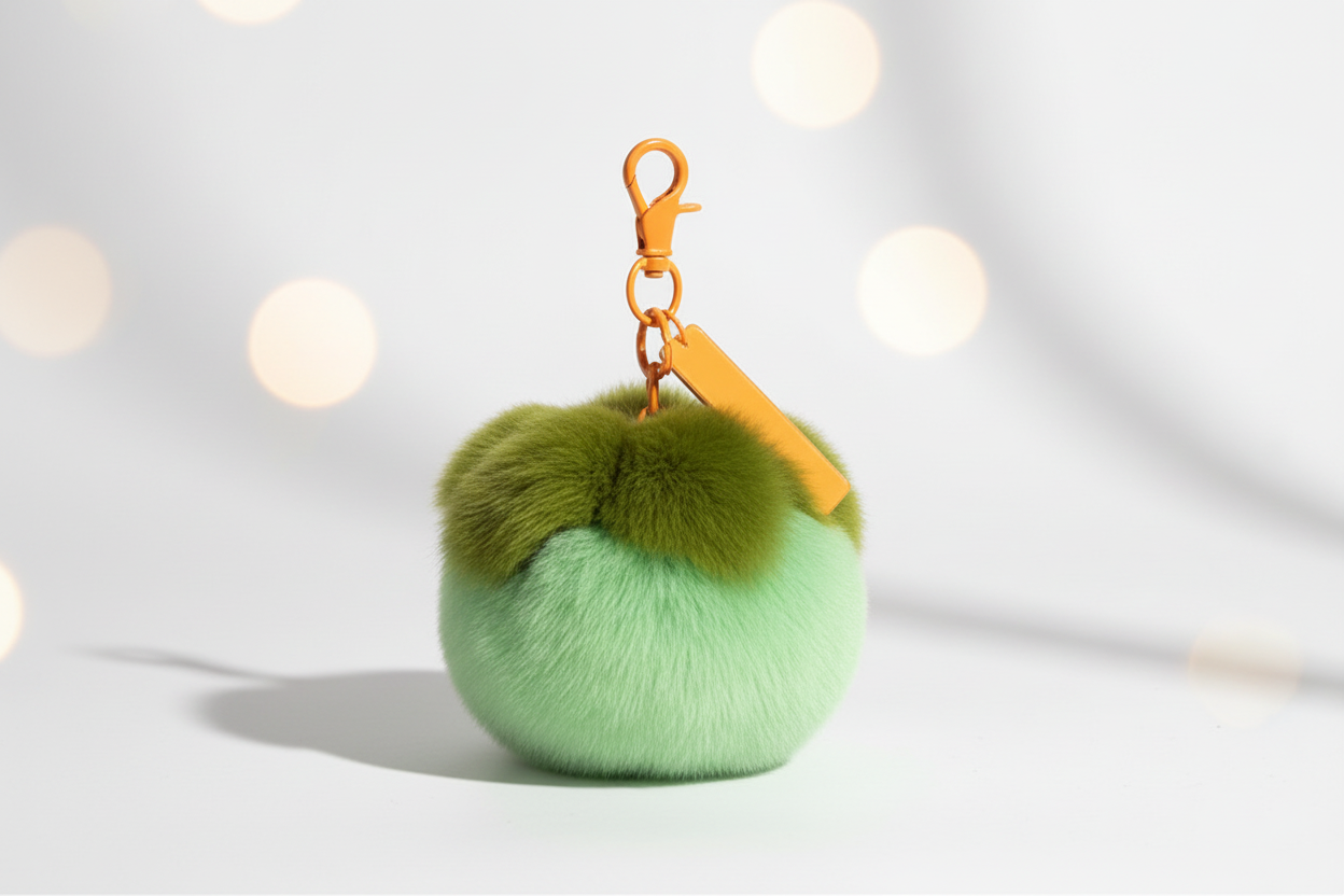 Green Fur Pom Pom Keychain Hero